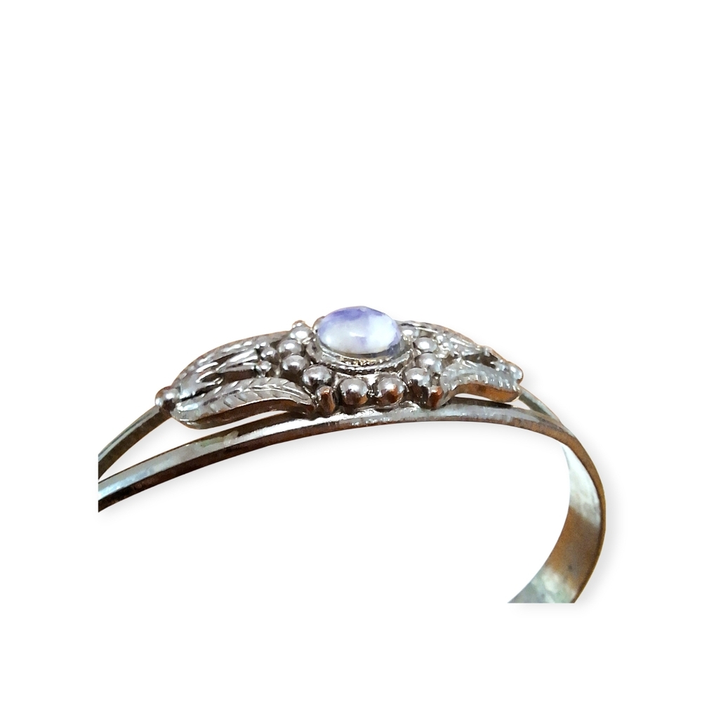 Vintage Silver Open Cuff Bracelet w/Blue Gemstone - Picture 4 of 5